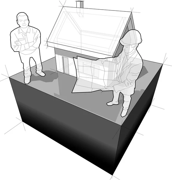 Vrijstaand huis met diagram architect en klant — Stockvector