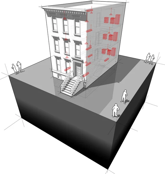 Maison de ville avec schéma d'appareils intérieurs — Image vectorielle