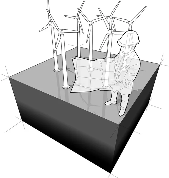 Windturbines diagram met architect — Stockvector