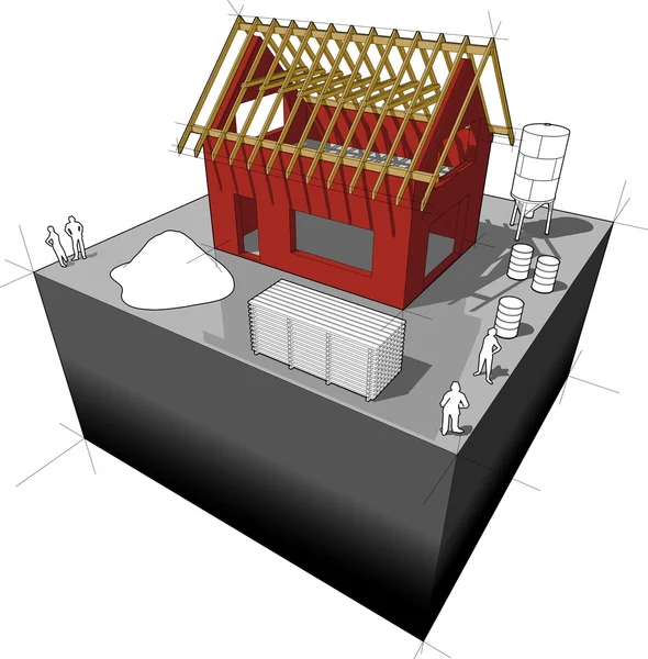 Huis in aanbouw met dak kader diagram — Stockvector