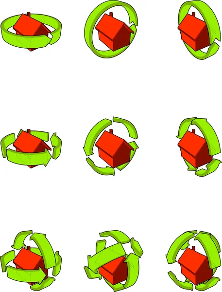 Huis met groene pijlen diagrammen — Stockvector