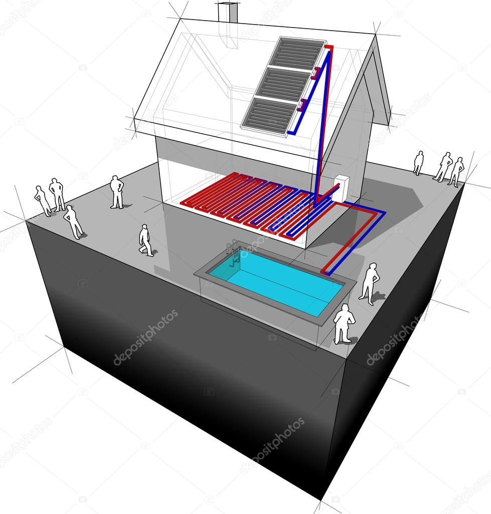 House with solar panels diagram