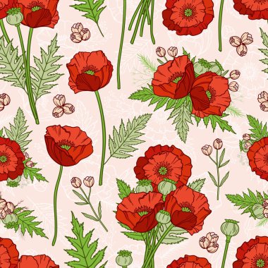 Haşhaş, bohem tarzı ile dikişsiz desen.