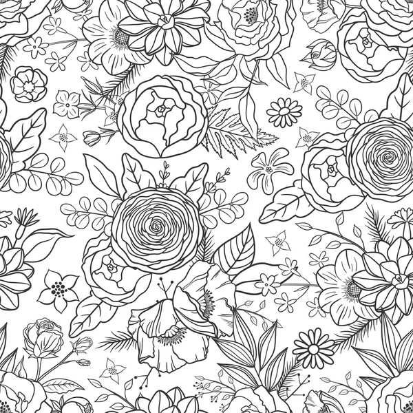 Modello senza cuciture con fiori disegnati a mano. — Vettoriale Stock