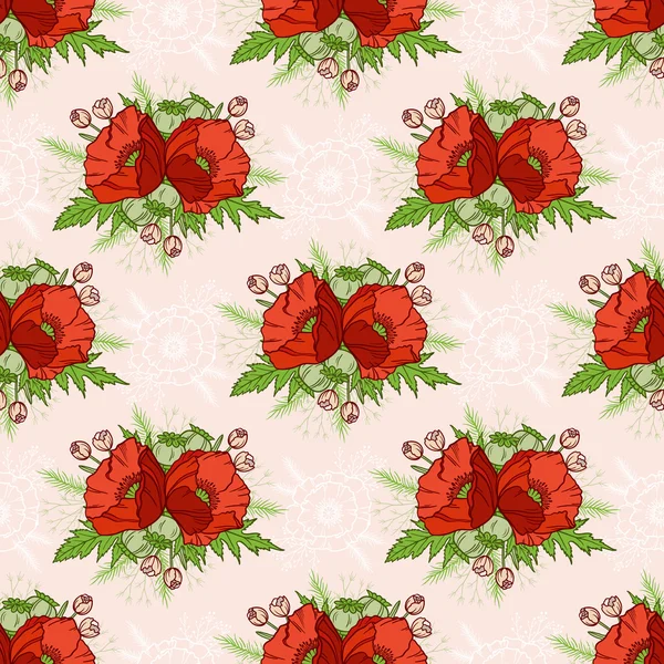 Seamless pattern with poppies, bohemian style. — Stock Vector