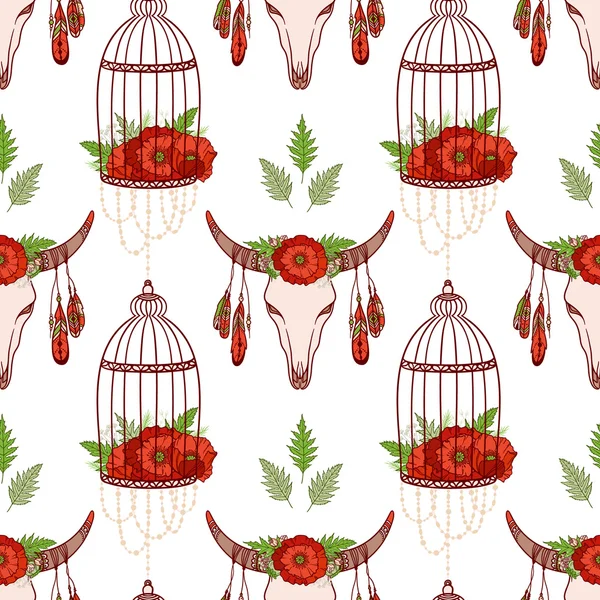 Kafatası ile dikişsiz desen, kafeslerde haşhaş.