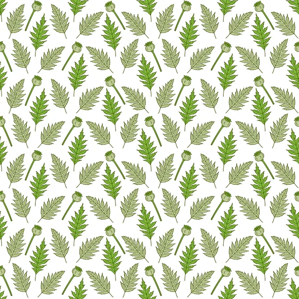 Haşhaş başları ve yaprakları ile dikişsiz desen.