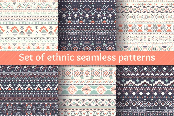 Satz von sechs ethnischen nahtlosen Mustern. — Stockvektor