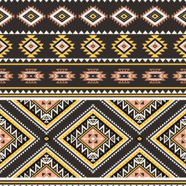 Kabile çizgili, pürüzsüz desen. Aztek geometrik vektör arkaplanı. Tekstil tasarımında, giysi, aksesuar, dekoratif kağıt, ambalaj, zarf, sırt çantası vs. yapımında kullanılabilir..