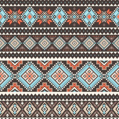 Kabile çizgili, pürüzsüz desen. Aztek geometrik vektör arkaplanı. Tekstil tasarımında, giysi, aksesuar, dekoratif kağıt, ambalaj, zarf, sırt çantası vs. yapımında kullanılabilir..