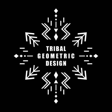 Aztek vektör elementi, etnik süs. Kabile tasarımı, geometrik sembol sınır, çerçeve, dövme, logo, kart, dekoratif eserler. Navajo motifi, siyah arkaplanda izole.