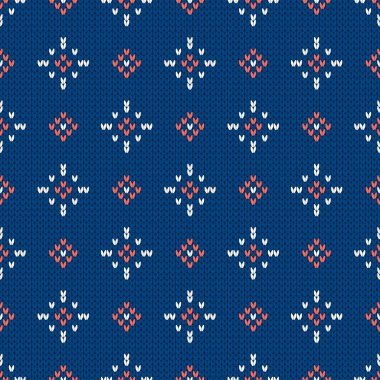 Noel ve yeni yıl geleneksel dikişsiz kar taneleri desenli. Norveç tarzı süveter. Yün dokusu. Vektör çizimi. Tatil arkaplanı.