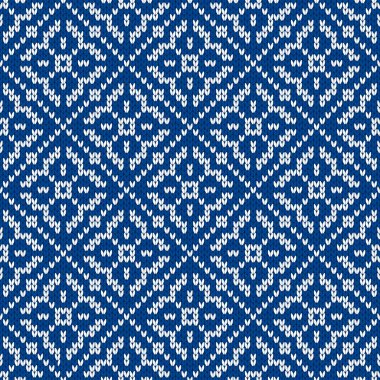 Kar taneleriyle süslenmiş kış tatili süsü. Noel ve yeni yıl yünü örülmüş kazak. Kusursuz desen, vektör çizimi, geleneksel arkaplan.