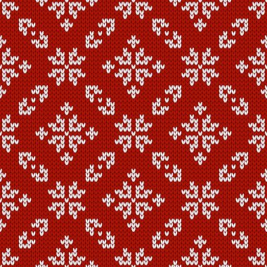 İskandinav örgü desenleri. Kar taneli Norveç tarzı süveter. Yün dokusu. Kış tatili geçmişi. Vektör illüstrasyonu.