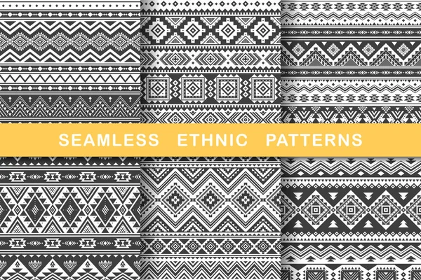 Ethnic Seamless Patterns Set Aztec Geometric Backgrounds Collection Stylish Navajo — Stock Vector