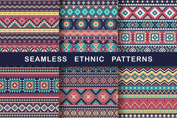 Ethnisch Nahtlose Muster Set Von Aztekischen Geometrischen Hintergründen Kollektion Von — Stockvektor