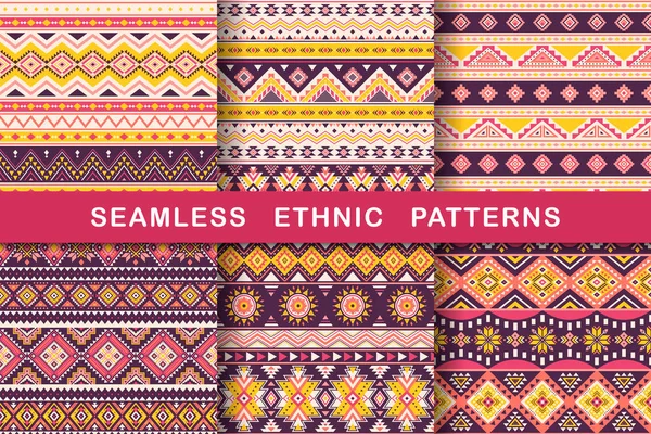 Ethnic Seamless Patterns Set Aztec Geometric Backgrounds Collection Stylish Navajo — Stock Vector