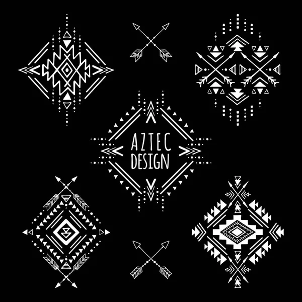 Azteekse Vectorelementen Set Van Etnische Handgetekende Ornamenten Tribal Ontwerp Geometrische — Stockvector