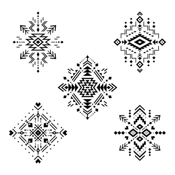 Elementos Vectoriales Aztecas Conjunto Ornamentos Étnicos Diseño Tribal Símbolos Geométricos — Vector de stock