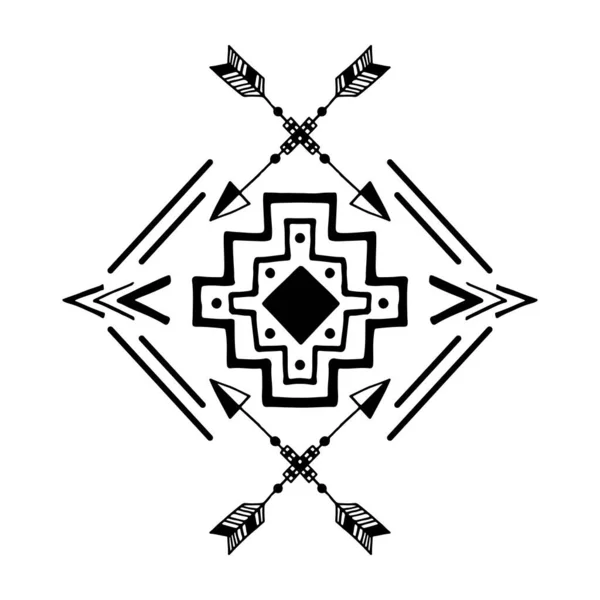 Elemento Vectorial Azteca Ornamento Étnico Dibujado Mano Diseño Tribal Símbolo — Vector de stock