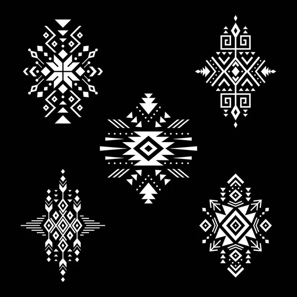 Elementos Vectoriales Aztecas Conjunto Ornamentos Étnicos Diseño Tribal Símbolos Geométricos — Vector de stock