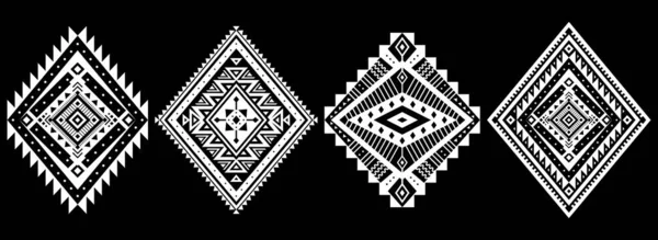 アステカのベクトル要素 民族の装飾品のセット 部族デザイン 入れ墨 カード 装飾作品のための幾何学的なシンボル 黒を基調としたナバホのモチーフ — ストックベクタ