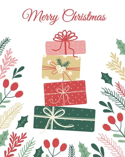 Joyeux Voeux Noël Salutations Vacances Hiver Arrière Plan Avec Boîtes — Image vectorielle