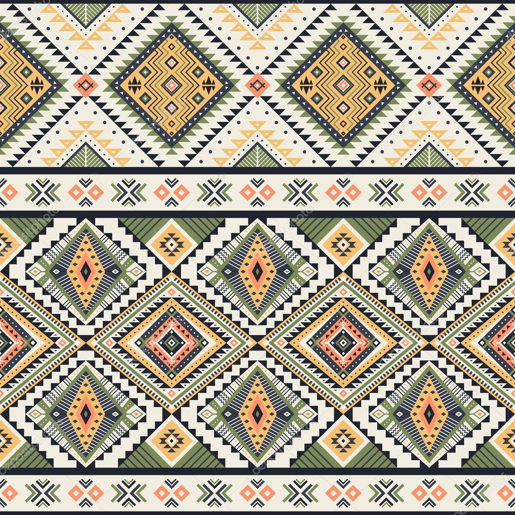 Tribal striped seamless pattern. Aztec geometric vector background. Can be used in textile design, web design for making of clothes, accessories, decorative paper, wrapping, envelope; backpacks, etc.