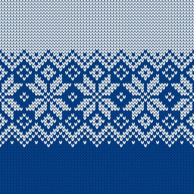 İskandinav örgü desenleri. Norveç tarzı süveter, kar taneleriyle süslenmiş. Fair Island tasarımı. Yün dokusu. Kış tatili geçmişi. Vektör illüstrasyonu.