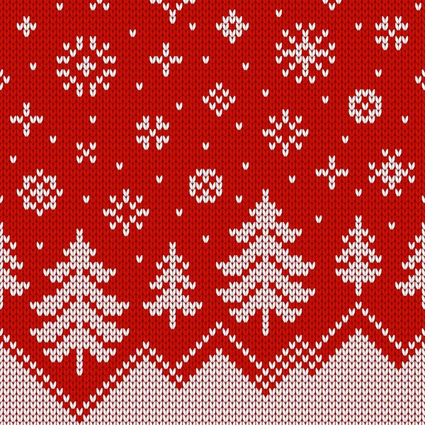 Winterpullover Mit Weihnachtsbäumen Schneewehen Und Schneefall Norwegisches Nahtloses Strickmuster Traditioneller — Stockvektor