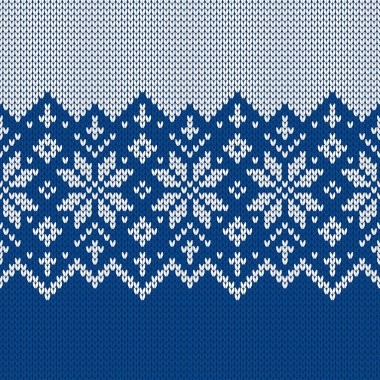 İskandinav örgü desenleri. Norveç tarzı süveter, kar taneleriyle süslenmiş. Fair Island tasarımı. Yün dokusu. Kış tatili geçmişi. Vektör illüstrasyonu.