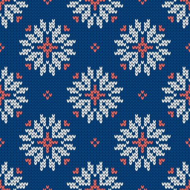 İskandinav örgü desenleri. Kar taneli Norveç tarzı süveter. Yün dokusu. Kış tatili geçmişi. Vektör illüstrasyonu.