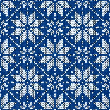 İskandinav örgü desenleri. Kar taneli Norveç tarzı süveter. Yün dokusu. Kış tatili geçmişi. Vektör illüstrasyonu.