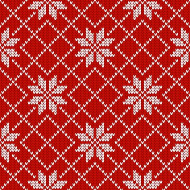 İskandinav örgü desenleri. Kar taneli Norveç tarzı süveter. Yün dokusu. Kış tatili geçmişi. Vektör illüstrasyonu.
