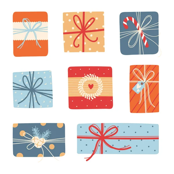 Regalos Navidad Año Nuevo Sobre Fondo Blanco Conjunto Cajas Regalo — Vector de stock