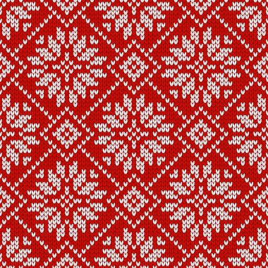 İskandinav örgü desenleri. Kar taneli Norveç tarzı süveter. Yün dokusu. Kış tatili geçmişi. Vektör illüstrasyonu.