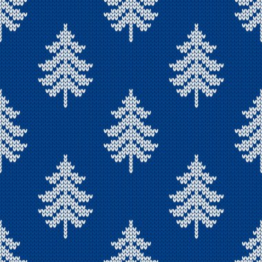 Geleneksel kış örgü deseni. İskandinav tarzı süveter. Kusursuz yün dokusu. Yılbaşı ağaçlarıyla vektör illüstrasyonu. Tatil arkaplanı.