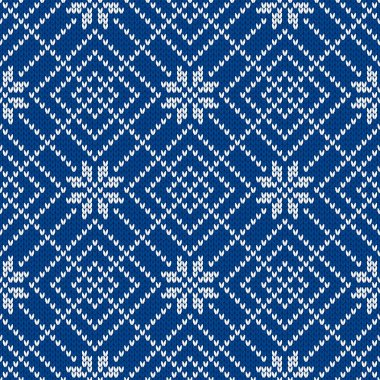 Kış örgü deseni. Kar taneleri ve çalı çırpı ile İskandinav tarzı süsler. Tatil vektör geçmişi. Elmas desenli dikişsiz doku.