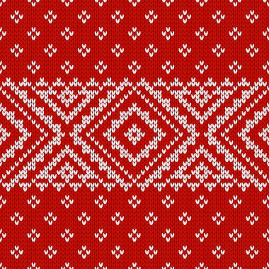 İskandinav örgü desenleri. Norveç tarzı süveter, kar taneleriyle süslenmiş. Fair Island tasarımı. Yün dokusu. Kış tatili geçmişi. Vektör illüstrasyonu.