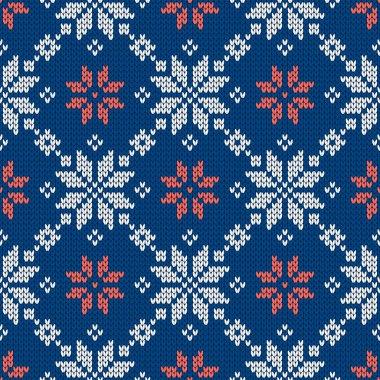 Noel ve yeni yıl geleneksel dikişsiz kar taneleri desenli. Norveç tarzı süveter. Yün dokusu. Vektör çizimi. Tatil arkaplanı.