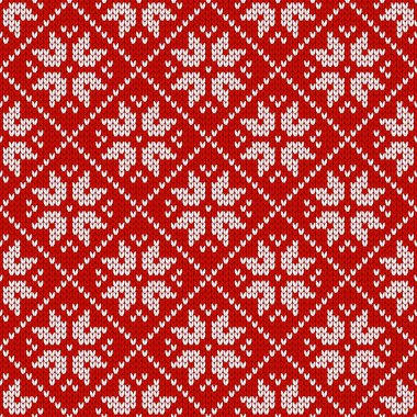 Kar taneleriyle süslenmiş kış tatili süsü. Noel ve yeni yıl yünü örülmüş kazak. Kusursuz desen, vektör çizimi, geleneksel arkaplan.