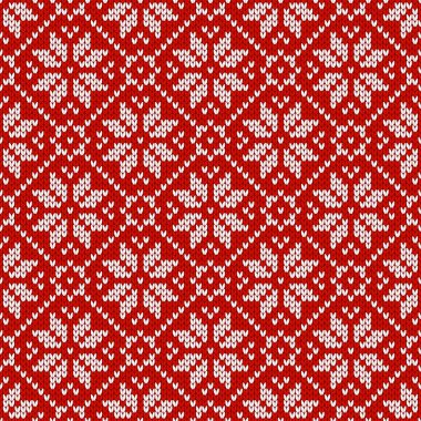 İskandinav örgü desenleri. Kar taneli Norveç tarzı süveter. Yün dokusu. Kış tatili geçmişi. Vektör illüstrasyonu.