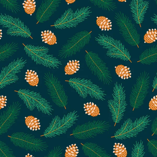 冬季无缝图案与松果和冷杉分枝 包装纸 明信片设计的圣诞图解 矢量背景 — 图库矢量图片