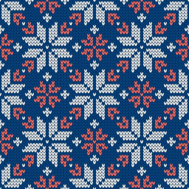Noel ve yeni yıl geleneksel dikişsiz kar taneleri desenli. Norveç tarzı süveter. Yün dokusu. Vektör çizimi. Tatil arkaplanı.