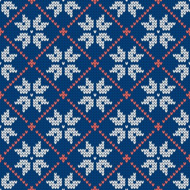 Noel ve yeni yıl geleneksel dikişsiz kar taneleri desenli. Norveç tarzı süveter. Yün dokusu. Vektör çizimi. Tatil arkaplanı.