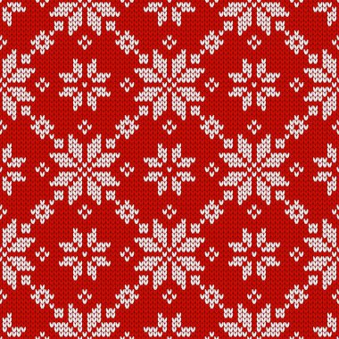 İskandinav örgü desenleri. Kar taneli Norveç tarzı süveter. Yün dokusu. Kış tatili geçmişi. Vektör illüstrasyonu.