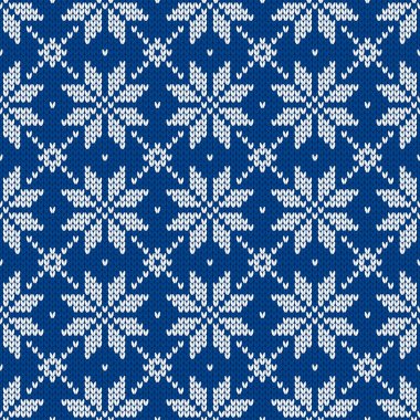 İskandinav örgü desenleri. Kar taneli Norveç tarzı süveter. Yün dokusu. Kış tatili geçmişi. Vektör illüstrasyonu.