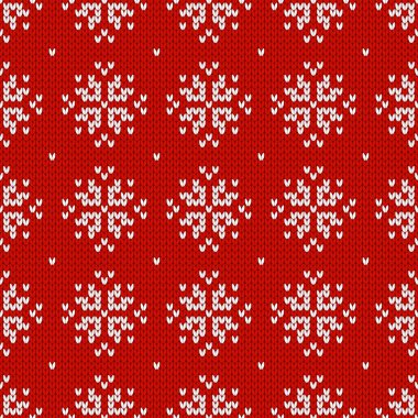 Kar taneleriyle süslenmiş kış tatili süsü. Noel ve yeni yıl yünü örülmüş kazak. Kusursuz desen, vektör çizimi, geleneksel arkaplan.