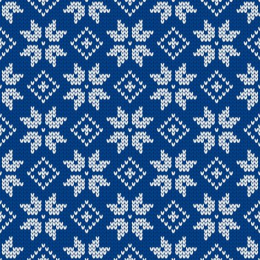 İskandinav örgü desenleri. Kar taneli Norveç tarzı süveter. Yün dokusu. Kış tatili geçmişi. Vektör illüstrasyonu.