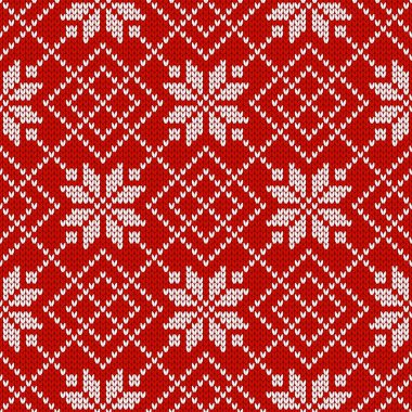 Kış örgü deseni. Kar taneleri ve çalı çırpı ile İskandinav tarzı süsler. Tatil vektör geçmişi. Elmas desenli dikişsiz doku.